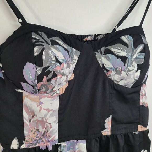 Band of Gypsies Black Floral Corset Wide Leg Flowy Jumpsuit Overall Padded - Picture 5 of 10